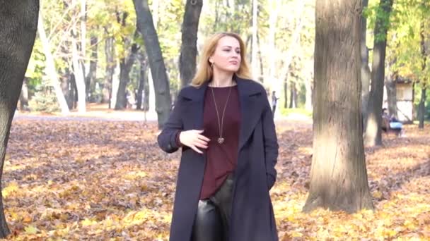 Slow Motion Happy Young Blond Fashion Woman Walking Outdoor — Vídeo de stock