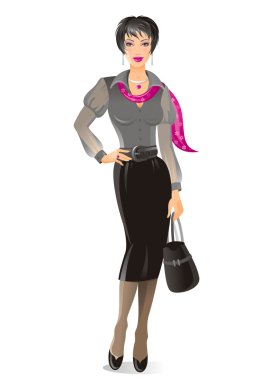 Çantalı şık iş kadını, vektör illüstrasyonlu