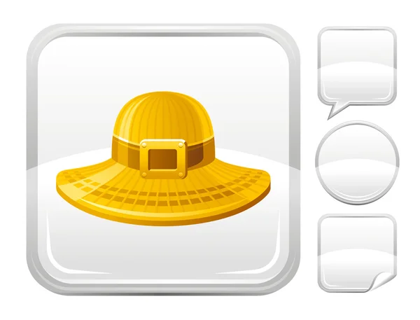 Tengerre strand és utazási ikon szalma kalap négyszögletes háttér és egyéb üres gomb — Stock Vector