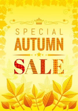 Sonbahar satış tasarımı için modern zarif tarzı soyut sonbahar arka plan Vektör illüstrasyon. Güneşli renk, düşen yaprak deseni.