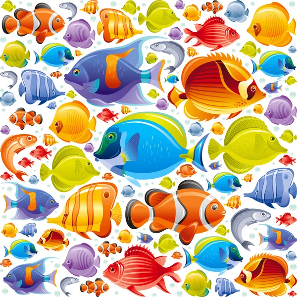 Seamless Meer Reise-Icon set, Unterwasser Tauchen Tier - tropische Fische. Vector Illustration abstrakten Templte. Moderne Eleganz, weißen Hintergrund. Engel, Schmetterling und weitere marine Fische Symbole — Stockvektor