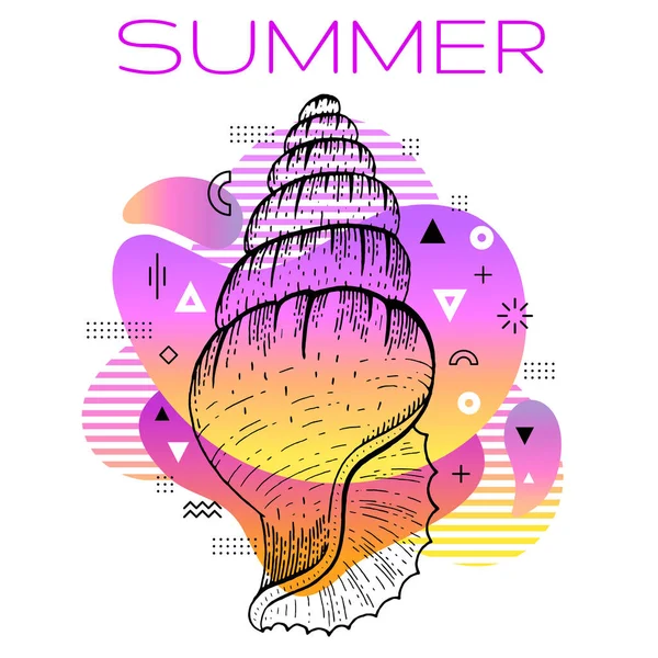 Sea Shell Summer Poster Ocean Seashell Hand Drawn Sketch Geometric — Stok Vektör