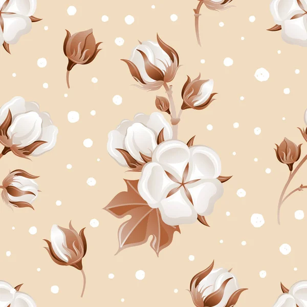 Cotton Flower Pattern Cotton Vector Background Illustration Flower Field Seamless — Stockový vektor