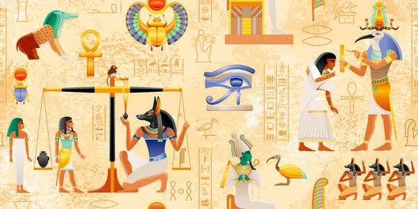 Papyrus Vecteur Égyptien Avec Des Éléments Pharaons Ankh Scarab Sun — Image vectorielle