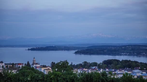 Μέρα σε νύχτα timelapse στη λίμνη της Κωνσταντίας (Bodensee), Γερμανία — Αρχείο Βίντεο