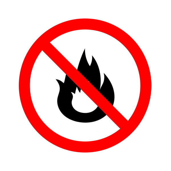 No Fire flame sign icon. Fire symbol. Stop fire. Escape from fire. Red prohibition sign. Stop symbol. Vector