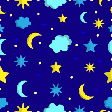 Gece gökyüzü Dikişsiz desen vektör koyu mavi zemin üzerine