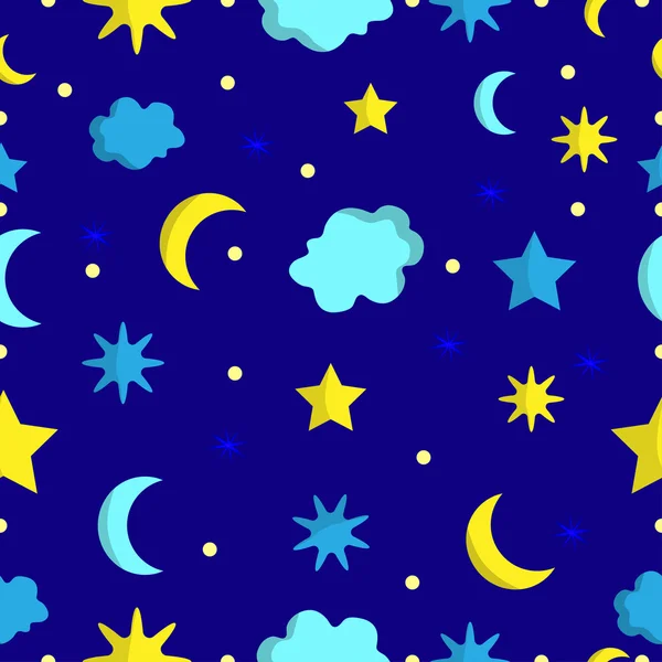 Night sky seamless pattern in vector on dark blue background — Stock Vector