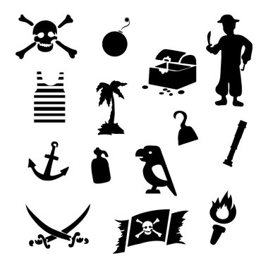 Vector black pirates icons set on white background clipart
