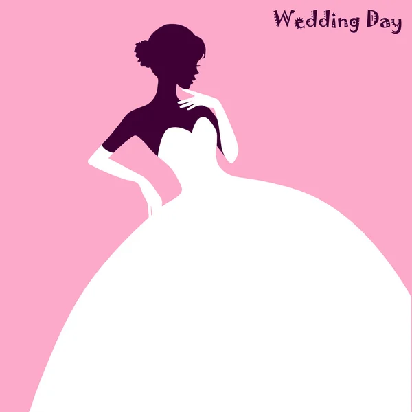 Свадебная мода, элегантное платье невесты на розовом фоне, векторная иллюстрация — стоковый вектор