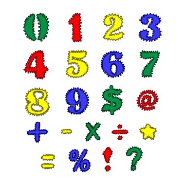 Dikenli renkli simge ve sayõ beyaz arka plan üzerinde