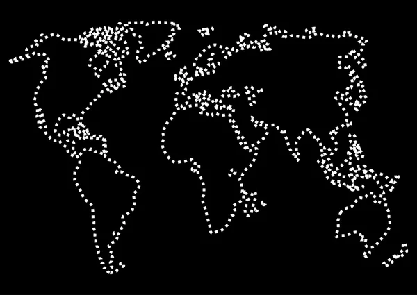 Illustration vectorielle de carte du monde contour sur fond noir — Image vectorielle