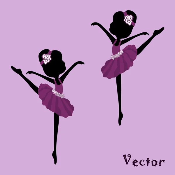 紫色背景上美丽绘图的芭蕾舞演员 — 图库矢量图片