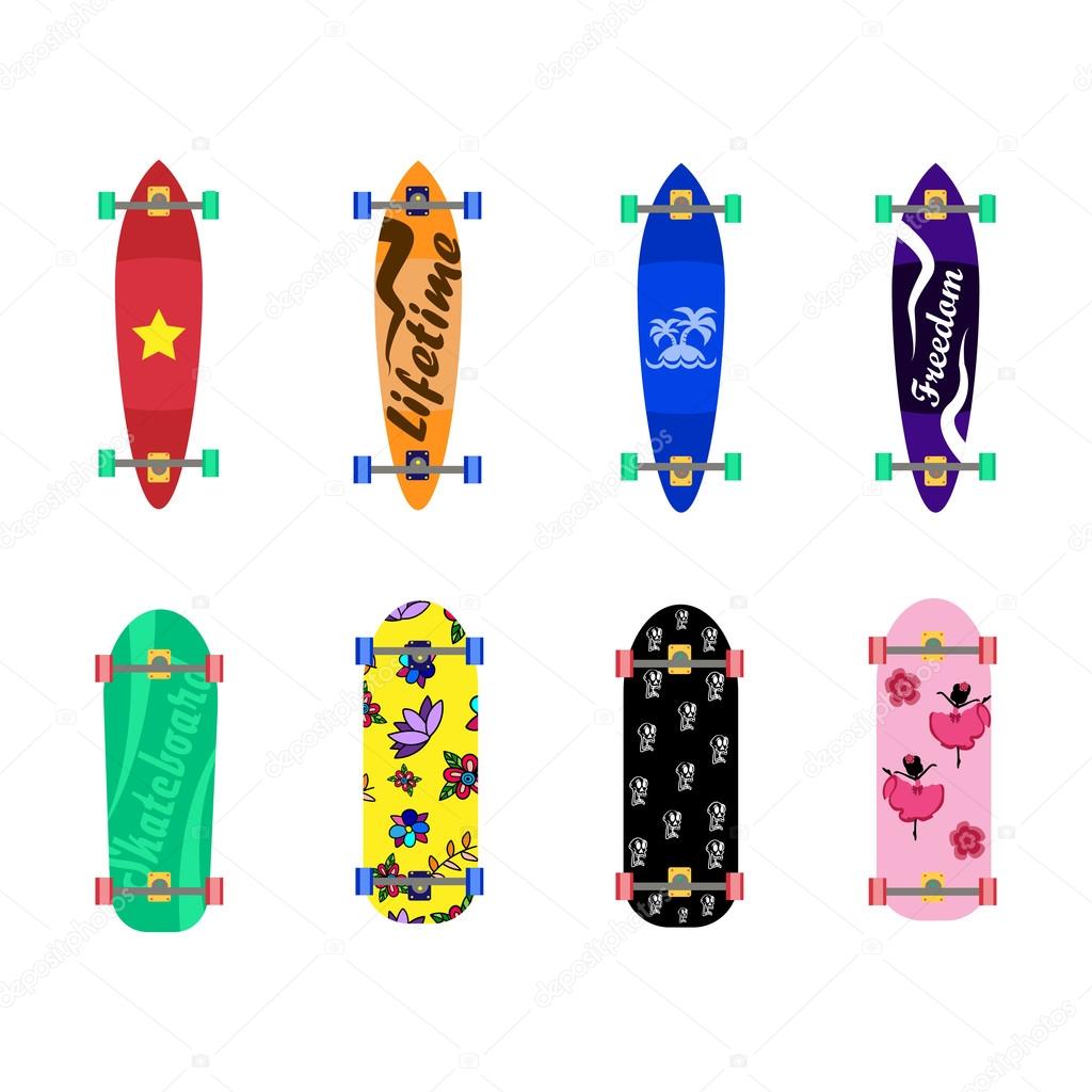 Set of skateboards on white background, vector illustration