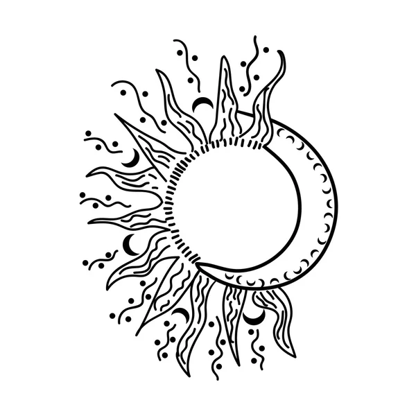 Sol aislado negro abstracto y luna sobre el fondo blanco. vector . — Archivo Imágenes Vectoriales