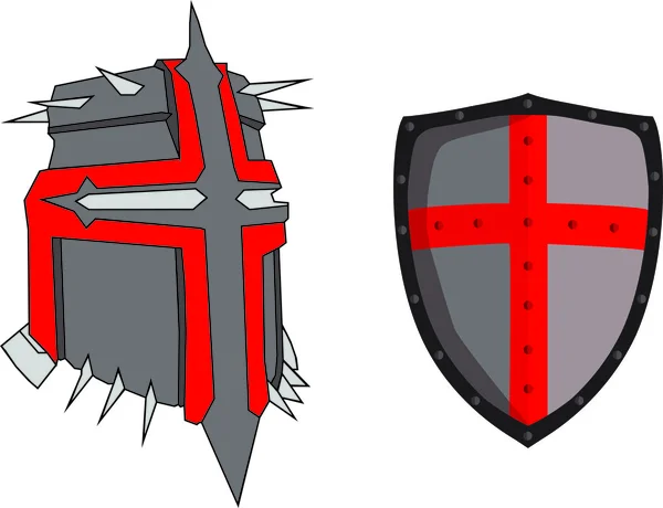 Рыцарский шлем и щит крестоносцев — стоковый вектор