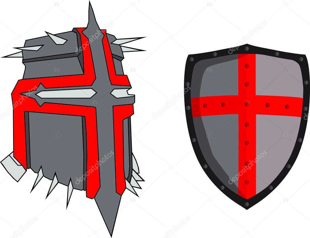 Crusader knight helmet and shield — Stock Vector © kolimar.inloop.eu