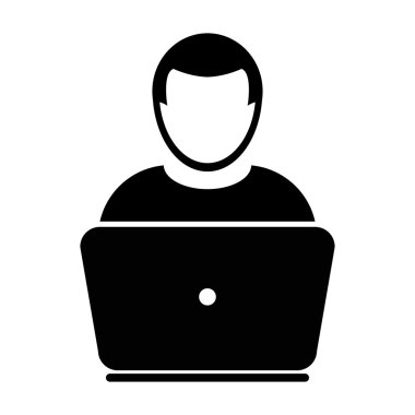 Laptop Kullanıcı Simgesi - Bilgisayar, Cihaz, İşçi Glyph Vektör illüstrasyon