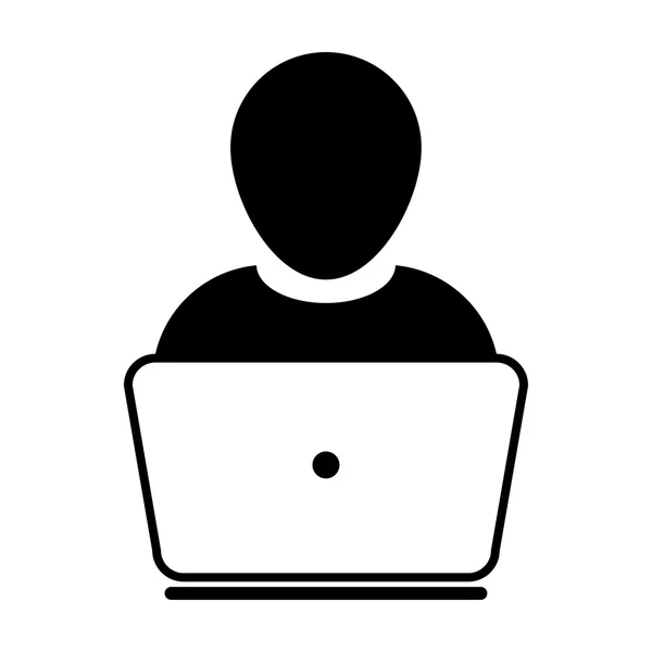 Icona utente - Computer portatile, Computer, Dispositivo, Illustrazione vettoriale del glifo del lavoratore — Vettoriale Stock