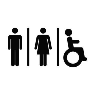 Tekerlekli sandalye sembolü üzerinde erkek, kadın ve engelli insan sembolü bulunan WC işaret simgesi