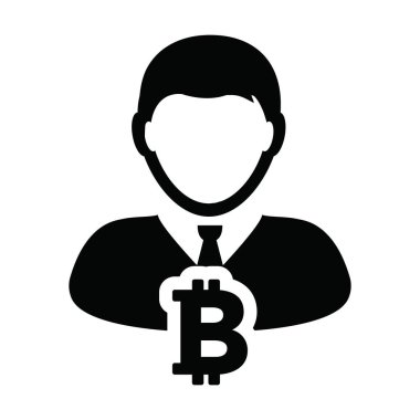 Dijital para birimi için erkek profil avatarı olan Bitcoin ikon vektörü şifreleme sembolü