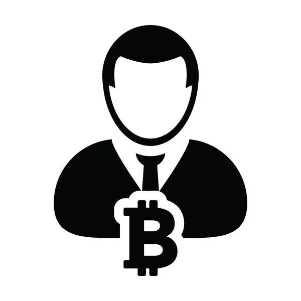 Bitcoin Symbol Ikona Wektor Blockchain Kryptowaluta Mężczyzna Osoba Profil Avatar — Wektor stockowy