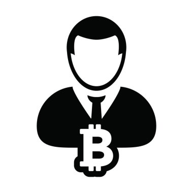Dijital para birimi için erkek profil avatarı olan Bitcoin ikon vektörü şifreleme sembolü