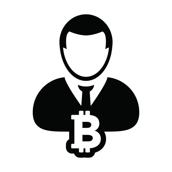 Ikona Bitcoina Wektor Kryptowaluta Symbol Mężczyzna Osoba Profil Avatar Dla — Wektor stockowy