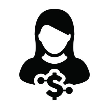 Sayısal para birimi ikonu vektör sembolü ve dijital para birimi için kadın kullanıcı profili avatarı.