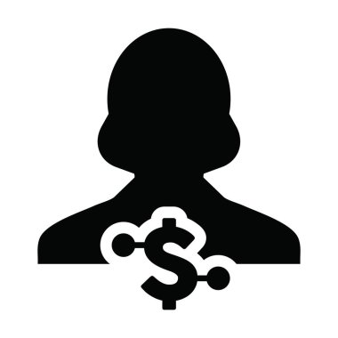 Cüzdan için kadın kullanıcı profili avatarı olan dolar simgesi dijital para sembolü.