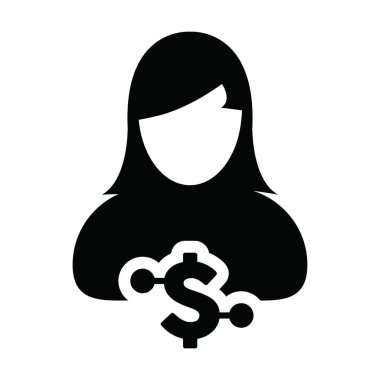 Dijital para ikonu vektör dolar para birimi sembolü ve dijital para birimi için kadın kullanıcı profili avatarı