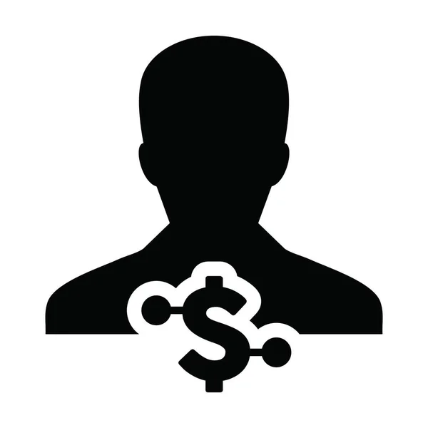 Avatar Ikona Wektor Cyfrowy Dolar Waluta Mężczyzna Użytkownik Osoba Profil — Wektor stockowy
