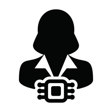 İzleme sistemi için kadın kullanıcı profili sembollü insan çipi implantı için RFID simgesi vektörü