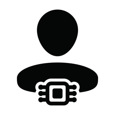 İnsan RFID mikroçip implant ikon vektörü erkek kullanıcı profil avatar sembolü izleme sistemi için bir glyph resimleme