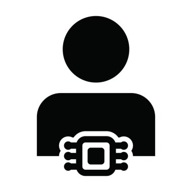 İnsan implantı için çip simgesi vektörü ve erkek kullanıcı profili avatar sembolü.