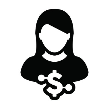 Cüzdan için kadın kullanıcı profili avatarı olan dolar simgesi dijital para birimi sembolü
