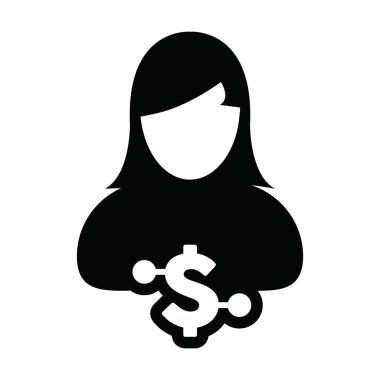 Dijital para birimi için kadın kullanıcı profili avatarı olan dijital dolar ikonu vektör para birimi sembolü