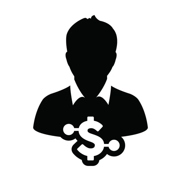 Symbole Vectoriel Icône Devise Dollar Numérique Avec Avatar Masculin Profil — Image vectorielle