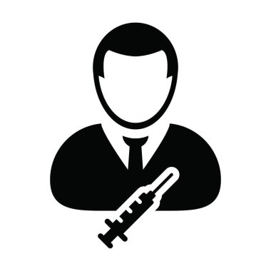 Aşı ikonu vektörü aşı şırıngası erkek kullanıcı profili avatar sembolü tıbbi ve sağlık hizmetleri için bir glyph resim çiziminde