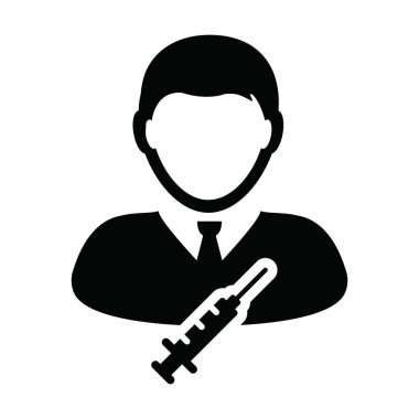 Aşı erkek kullanıcı profili avatar sembolü olan şırınga ikonu vektörü bir glifli resim çiziminde tıbbi ve sağlık hizmetleri için