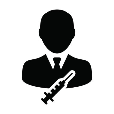 Aşı şırıngası ile bağışıklık ikonu vektörü erkek kullanıcı profili avatar sembolü tıbbi ve sağlık hizmetleri için bir glifli resim çiziminde