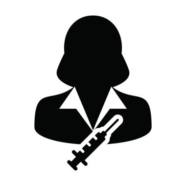 İğne ikon vektörü aşı şırıngası kadın kullanıcı profili avatar sembolü ile tıbbi ve sağlık hizmetleri için bir kabartma resim çiziminde