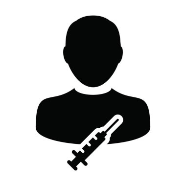 Aşı şırıngası ile tedavi ikonu vektörü erkek kullanıcı profili avatar sembolü tıbbi ve sağlık hizmetleri için bir glyph resim çiziminde