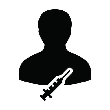 Aşı şırıngası ile tedavi ikonu vektörü erkek kullanıcı profili avatar sembolü tıbbi ve sağlık hizmetleri için bir glyph resim çiziminde