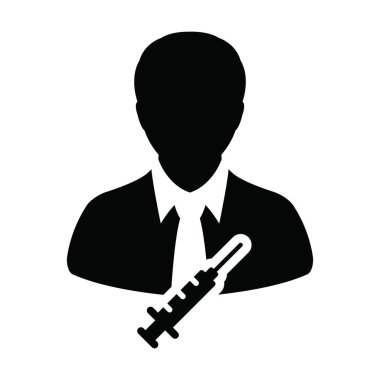 Aşı enjeksiyon ikonu vektörü şırınga erkek kullanıcı profili Avatar sembolü tıbbi ve sağlık hizmetleri için bir kabartma resim çiziminde