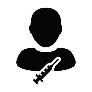 Aşı şırıngası ile hasta ikonu vektörü erkek kullanıcı profili avatar sembolü tıbbi ve sağlık hizmetleri için bir kabartma resimleme