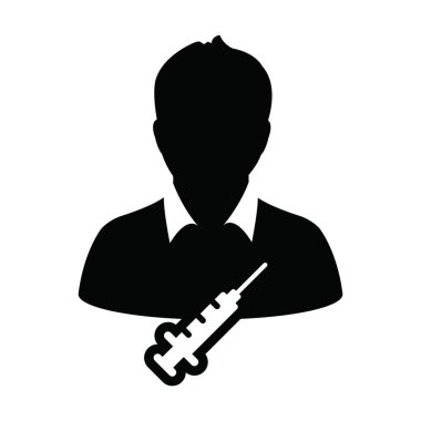 Aşı şırıngası ile reçeteli ikon vektörü erkek kullanıcı profili avatar sembolü tıbbi ve sağlık tedavisi için bir glyph resimleme