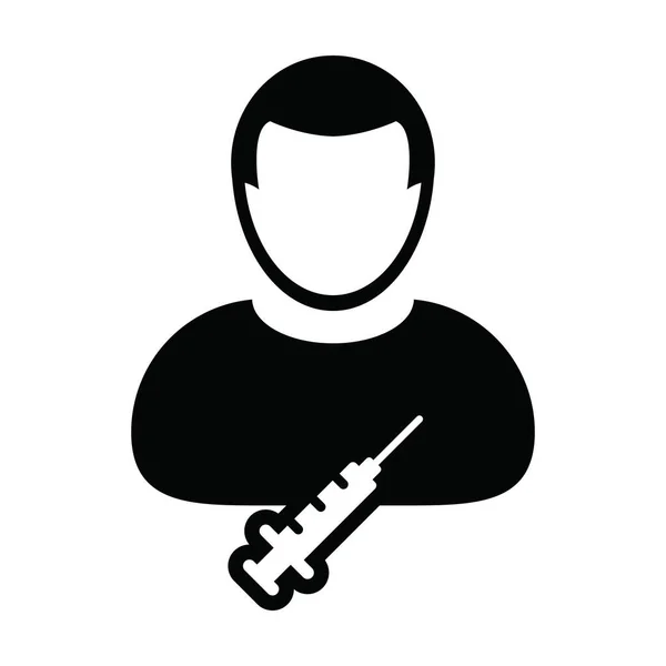 Impfsymbolvektor Mit Spritze Männlichen Benutzerprofil Avatar Symbol Für Medizinische Und — Stockvektor