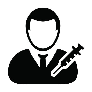 Aşı şırıngası erkek kullanıcı profili içeren tıbbi simge vektörü