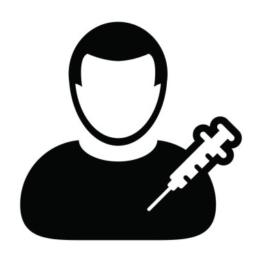 İğne ikon vektörü aşı şırıngası erkek kullanıcı profili Avatar sembolü ile tıbbi ve sağlık tedavisi için bir glyph resim çiziminde